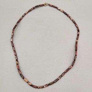 Rhodonite Stone Necklace Vintage Tube Beads Black Separator Beads